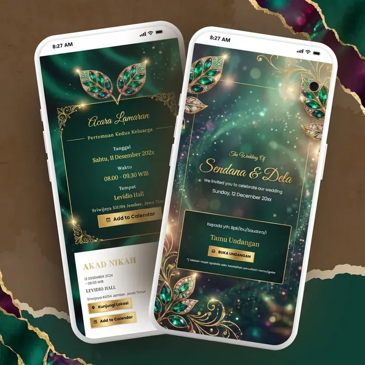 Pratinjau undangan digital di smartphone untuk tema Parallax